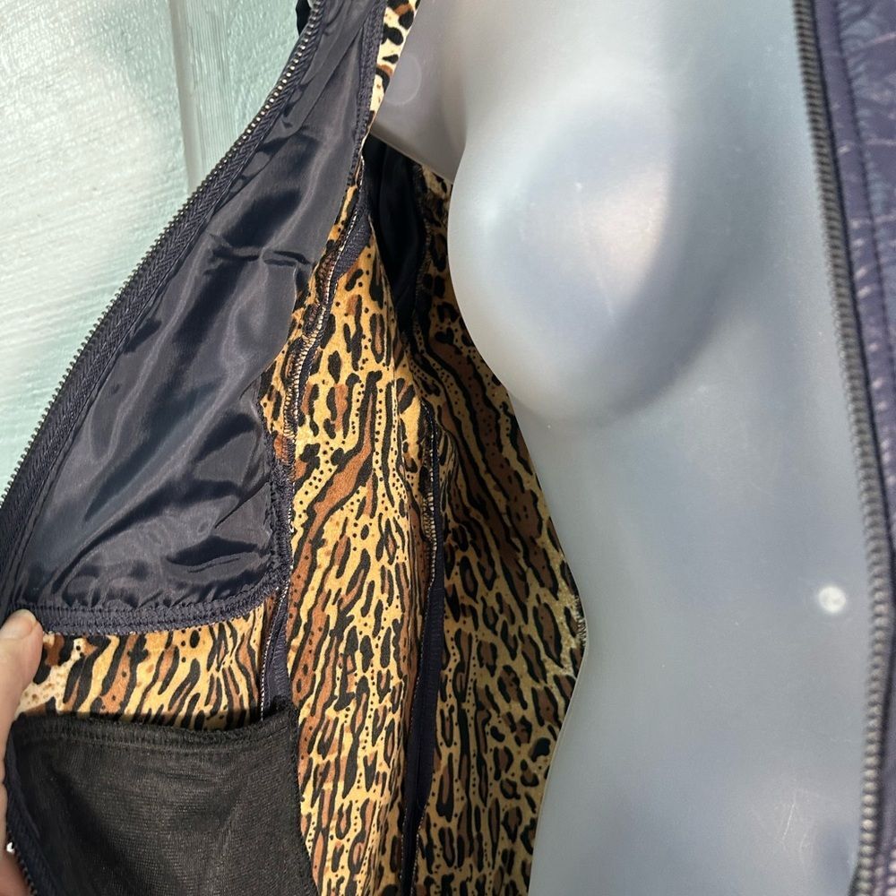 Via Spiga Elliptical Quilted Softshell Jacket Navy L Leopard Lining Size XS NWT - Picture 6 of 11